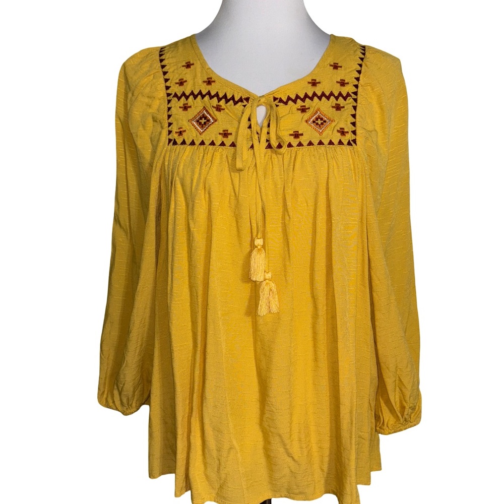 Cato Mustard Yellow Embroidered Blouse